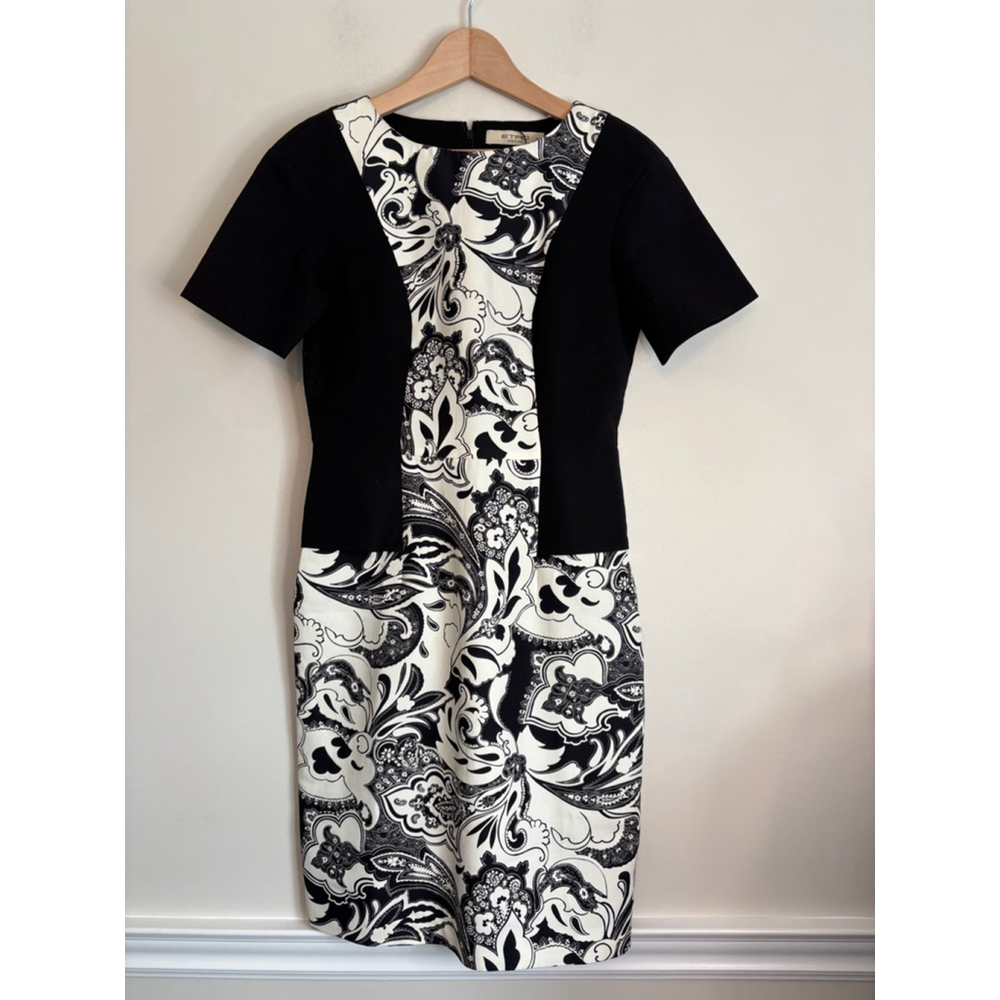 Etro Women's Euro 42 US 6 Black White Paisley Sheath Knee Length Dress Career - Picture 10 of 11